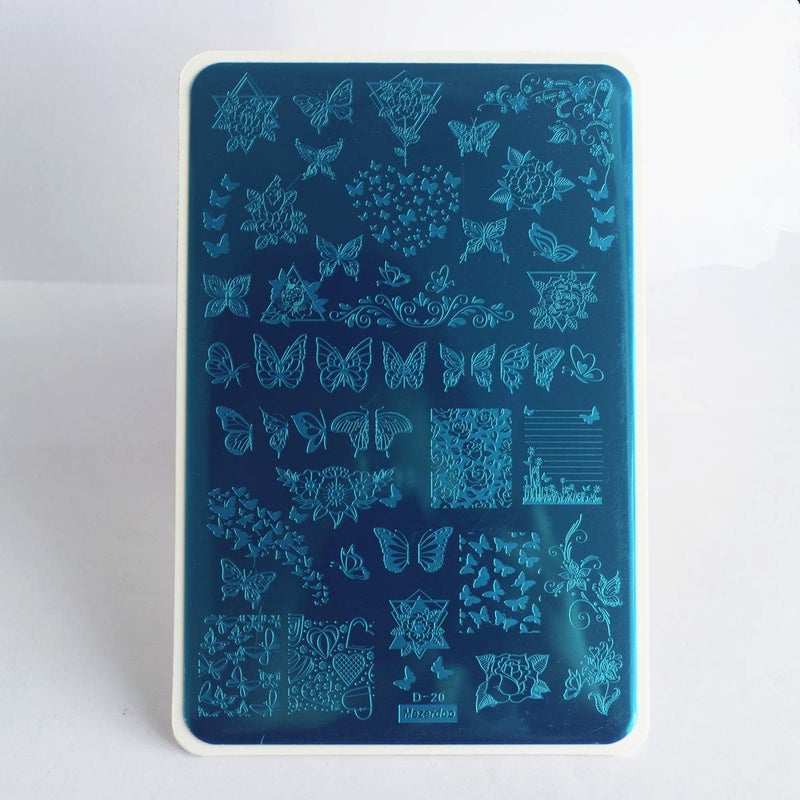 Mezerdoo 2Pcs Butterfly Rose Steel Nail Stamping Plates Flower Leaf Image Geometric Polish Stencil Accessories Tool 14.5×9.5cm Big Size Nail Art Template - Image 4
